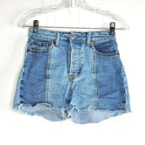 S.O.N.G Button Fly Cutoff Jean Shorts Women's Size 1 Two Tone Blue Denim 25X2